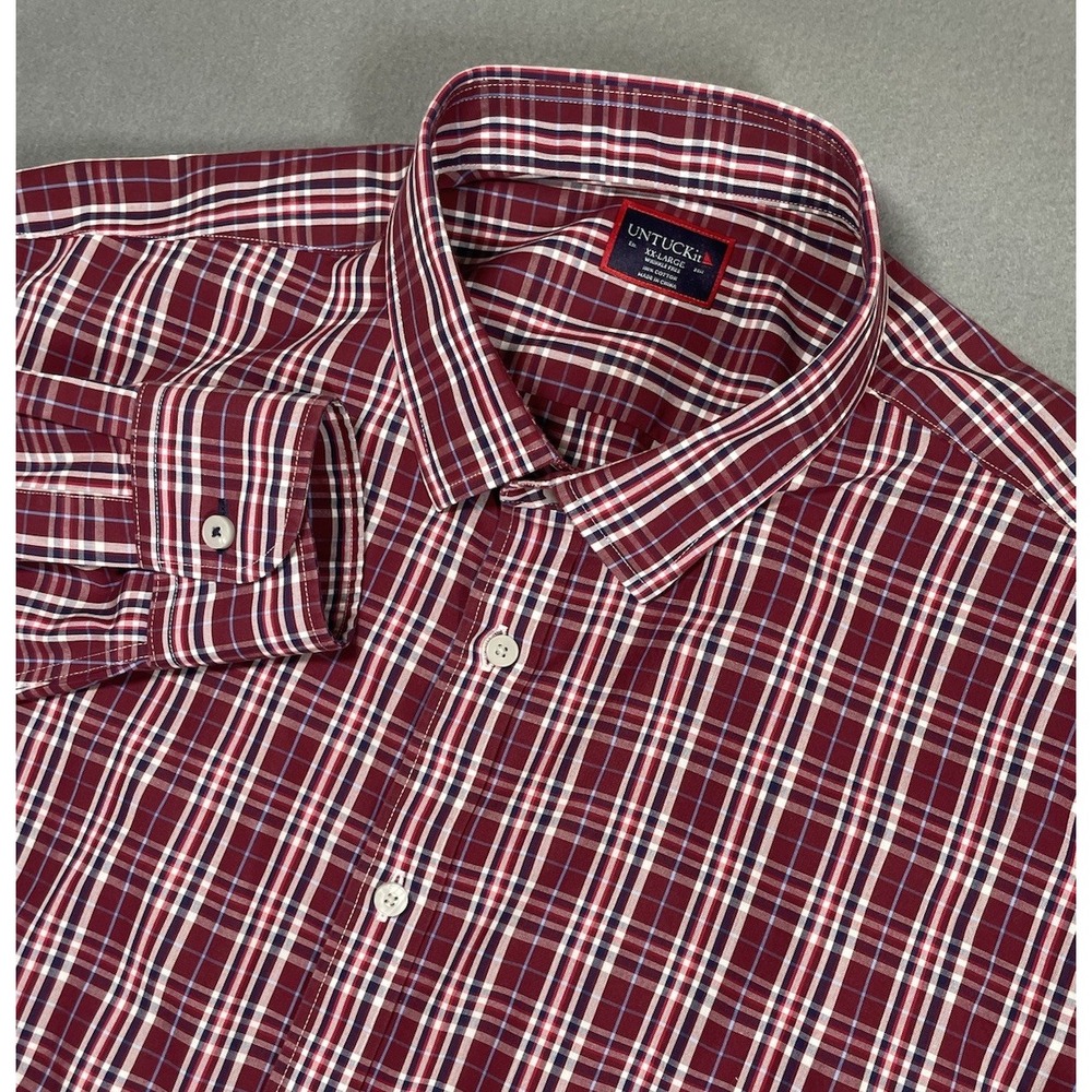 UNTUCKit Plaid Wrinkle Free  Cotton Button Up Men's XXL RED CHEVALIER WF EUC